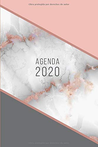 Agenda: Diaria de 12 Meses | Vista Semanal y Mensual | Calendario Planificador Organizador | Formato A5 | Mármol Oro Rosa y Gris (Enero a Diciembre 2020)