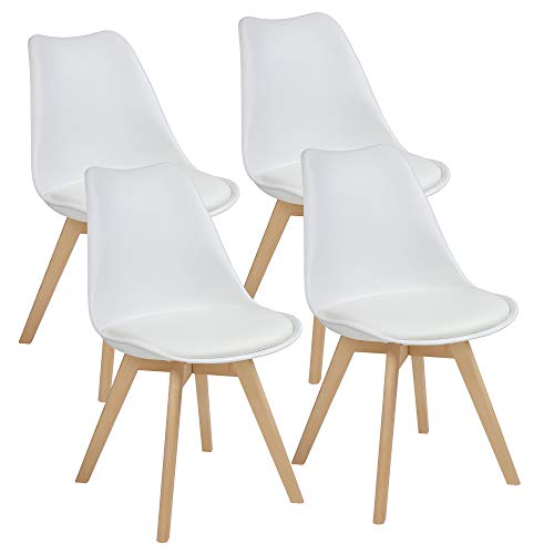 Albatros Sillas de Comedor AARHUS, Juego de 4, Blanco con Patas en Madera Maciza, Haya, Diseño Retro Escandinavo Albatros Sillas de Comedor AARHUS, Juego de 4, Blanco con Patas en Madera Maciza, Haya, Diseño Retro Escandinavo