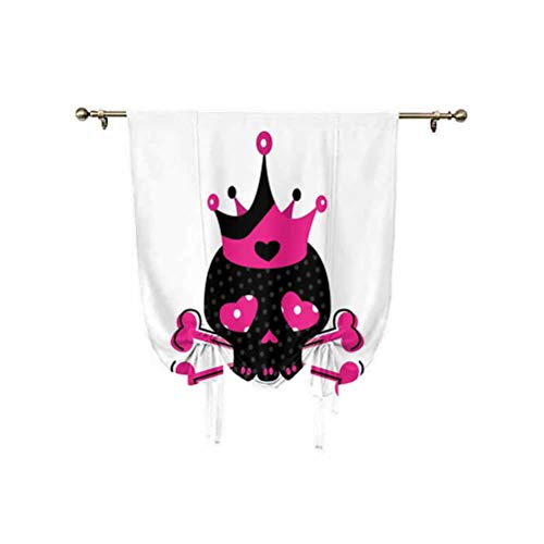 Albert Lindsay Backdrop Cortina romana con diseño de calavera real con corona y huesos cruzados, con aislamiento térmico y ojos de corazón, 61 x 117 cm, para ventanas del hogar, color negro y blanco Albert Lindsay Backdrop Cortina romana con diseño de calavera real con corona y huesos cruzados, con aislamiento térmico y ojos de corazón, 61 x 117 cm, para ventanas del hogar, color negro y blanco