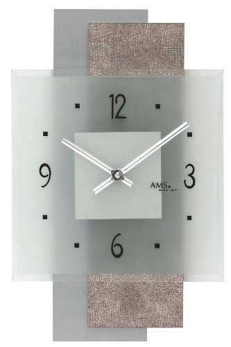 AMS9443 – Reloj de pared de cuarzo, dorso de piel sintética sobre madera, cristal mineral.