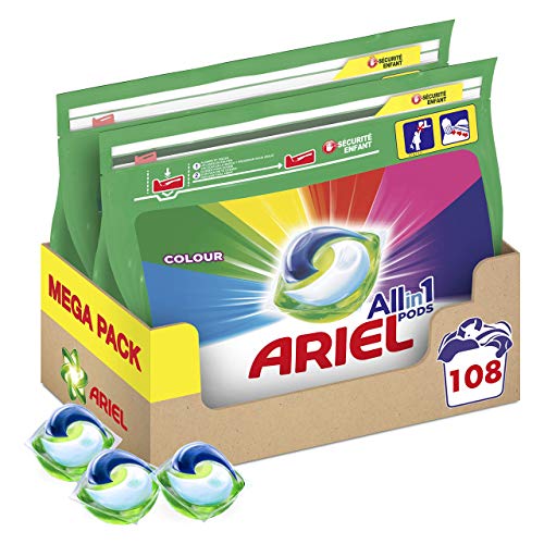 Ariel Pods Allin1 Detergente en Cápsulas para Lavadora, Color y Brillo, 108 Lavados (2 x 54)