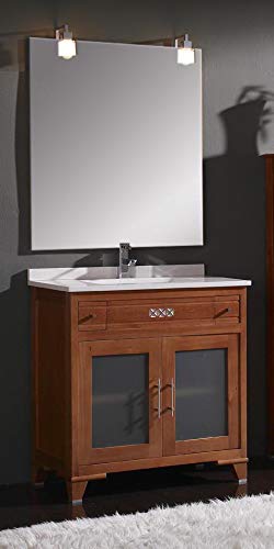 ARTEMA Mueble de baño con Lavabo y Espejo con luz (80 CM). 2 cajones y 2 Puertas. Estilo clásico, Color Cerezo