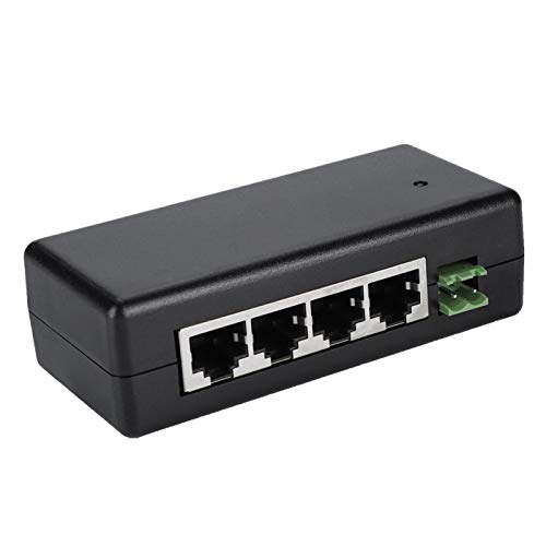 ASHATA - Conmutador PoE de 4 puertos Fast Ethernet, DC12V-48V, 4 puertos, adaptador PoE Ethernet, fuente de alimentación, 4 puertos Gigabit Switch 10/100Mbps, adaptador de red para cámara, color negro