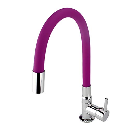 ATCO® Grifo de agua fría para lavabo, grifo de agua fría, grifo de baño de invitados con válvula de caño flexible cromado y violeta ATCO® Grifo de agua fría para lavabo, grifo de agua fría, grifo de baño de invitados con válvula de caño flexible cromado y violeta