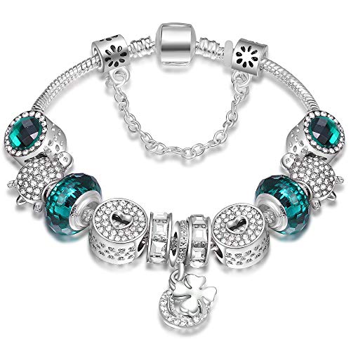 ATE Charm Pulsera Abalorios Cristales con Cadena Seguridad Regalo para Mujeres JWB19 ATE Charm Pulsera Abalorios Cristales con Cadena Seguridad Regalo para Mujeres JWB19