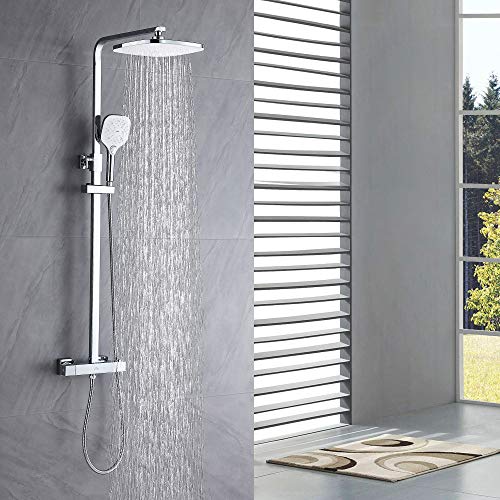 Auralum Columna de ducha Termostática con grifo, Set de ducha Termostatico, Sistema de ducha con 25 * 20 CM ducha de lluvia y 3 Funciones Ducha de Mano. Auralum Columna de ducha Termostática con grifo, Set de ducha Termostatico, Sistema de ducha con 25 * 20 CM ducha de lluvia y 3 Funciones Ducha de Mano.