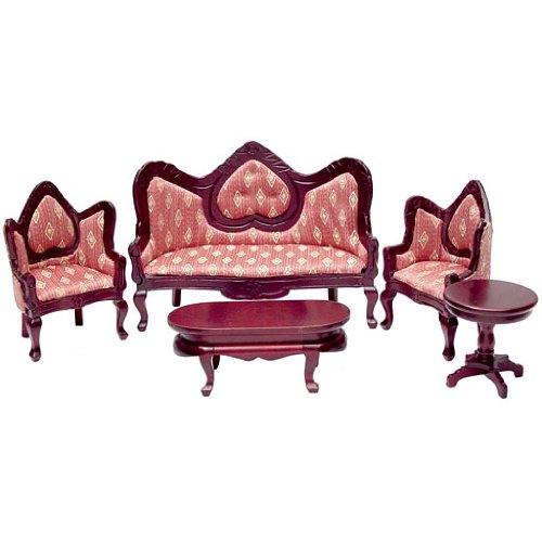 Aztec Imports, Inc. Casa de Muñecas Victoriana Conjunto de Muebles Salón Caoba y Rosa