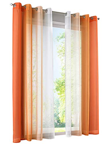 Bailey Cortinas estampadas con colores degradados [Paquete de 2] cortinas de velo transparente [BxH 140x225cm - Naranja con ojales]