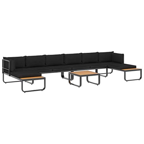Benkeg Set de Sofás de Esquina de Jardín 5 Pzas Cojines Aluminio y WPC Gris Oscuro y marrón, Mesa y Sillas Terraza Jardín Balcon Exterior, Conjunto de Muebles de Jardín