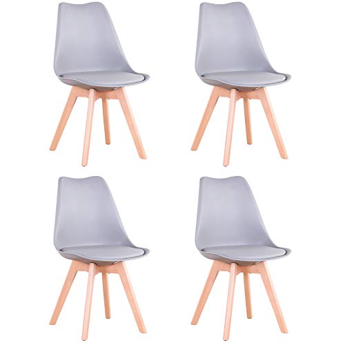 BenyLed Juego de 4 Sillas de Comedor Modernas con Asiento Tapizado y patas de Madera de Haya ideales para Comedor, Cocina, Sala de Estar, Dormitorio (Gris) BenyLed Juego de 4 Sillas de Comedor Modernas con Asiento Tapizado y patas de Madera de Haya ideales para Comedor, Cocina, Sala de Estar, Dormitorio (Gris)