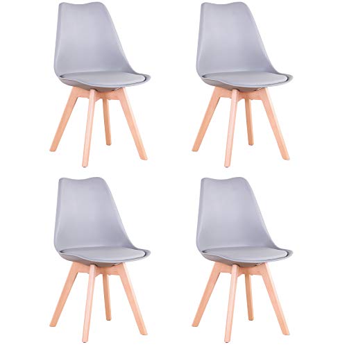 BenyLed Juego de 4 Sillas de Comedor Modernas con Asiento Tapizado y patas de Madera de Haya ideales para Comedor, Cocina, Sala de Estar, Dormitorio (Gris)