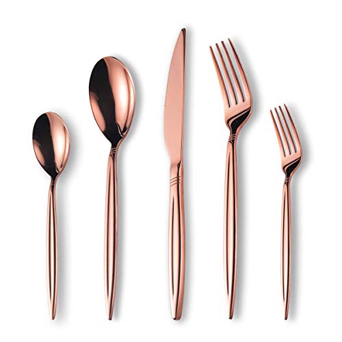 Berglander Juego de cubiertos de chapado en oro rosa de titanio 30 piezas, juego de cubiertos de oro rosa de acero inoxidable, servicio de juego de cubiertos de cobre para 6 Berglander Juego de cubiertos de chapado en oro rosa de titanio 30 piezas, juego de cubiertos de oro rosa de acero inoxidable, servicio de juego de cubiertos de cobre para 6