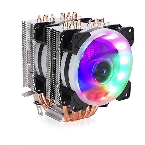Bewinner 12v 3Pin CPU Cooling Fan, 6 Pipe Heat Cooler Colorful Lights Cooling Fan para AMD, Heat Pipe Adopta un Diseño Escalonado de Doble Hilera,Eficiente Ventilador de Enfriamiendo Silencioso