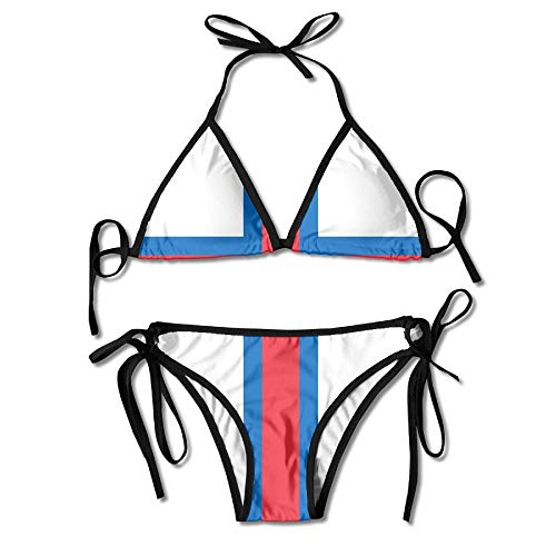 Bikini para Mujer Conjunto de Bandera Animada de Las Islas Feroe Traje de Baño de Dos Piezas con Trajes de Baño de Cabestro con Vendaje