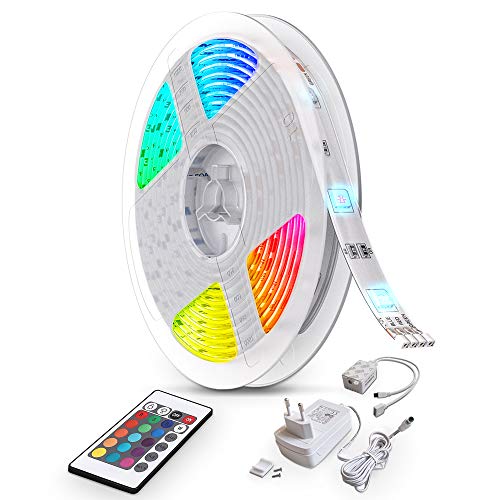 B.K.Licht 10m Tira LED autoadhesiva, 16 RGB Flexibles Multicolor, LED Kit Completo con mando a distancia, Luz Ambiental