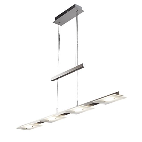 B.K.Licht Lámpara LED de techo colgante de metal y cristal auténtico, altura regulable, 4x4,5 W, 1600 lm, 3000 K, índice de protección IP20, color níquel mate B.K.Licht Lámpara LED de techo colgante de metal y cristal auténtico, altura regulable, 4x4,5 W, 1600 lm, 3000 K, índice de protección IP20, color níquel mate