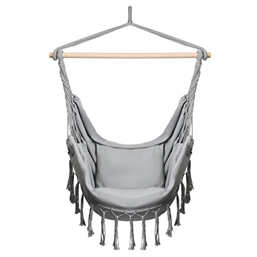 BOGATECO Silla Hamaca Colgante con 2 Cojines | Carga hasta 150 kg | Columpio Asiento para Interior y Exterior Casa, Patio y Jardín | Bolsa de Transporte en Conjunto | Gris Claro BOGATECO Silla Hamaca Colgante con 2 Cojines | Carga hasta 150 kg | Columpio Asiento para Interior y Exterior Casa, Patio y Jardín | Bolsa de Transporte en Conjunto | Gris Claro