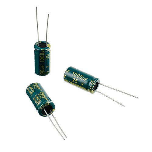 BOJACK 10X20mm 1000 uF 25 V 1000 MFD ± 20% Condensadores electrolíticos de aluminio de alta frecuencia y baja impedancia (paquete de 10 piezas)