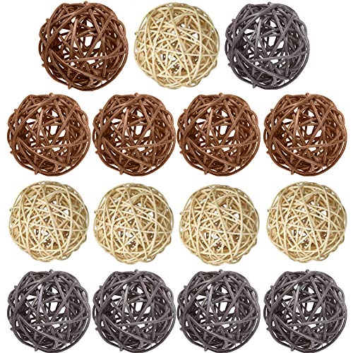 Bolas de mimbre de ratán, 15 piezas decorativas de varios colores, rellenos de jarrón de esferas naturales para manualidades, fiestas, decoración de mesa de boda,Natural Brown Gray