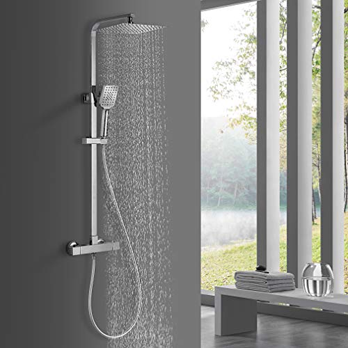 BONADE Columna Ducha Termostática Sistema de Ducha con Termostato Conjunto de Ducha Cuadrada sin Grifo Alcachofa de Ducha de 10 Pulgadas, Ducha de Mano con 3 Modos BONADE Columna Ducha Termostática Sistema de Ducha con Termostato Conjunto de Ducha Cuadrada sin Grifo Alcachofa de Ducha de 10 Pulgadas, Ducha de Mano con 3 Modos