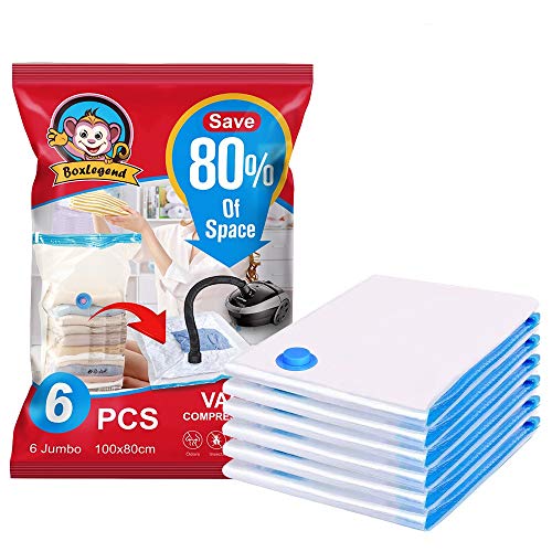 BoxLegend Bolsas de Almacenamiento al vacío, 6 Piezas (6XL * 100x80cm) Bolsa de Ropa al vacío Que Ahorra Espacio para Guardar Ropa, Ropa de Cama, edredones, Almohadas, Mantas, sábanas, Cortinas