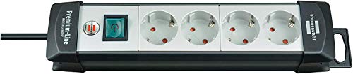 Brennenstuhl Premium-Line regleta de enchufes con 4 tomas de corriente (cable de 5 m, con interruptor, Fabricado en Alemania) negro/gris