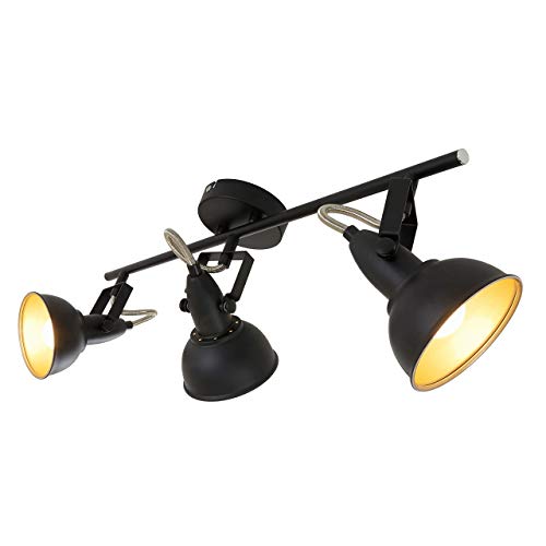 Briloner Leuchten - Lámpara de techo, diseño retro / vintage, iluminación de salón, hogar, con 3 luces, E14, máx. 40 W, negro / oro, 55.4 x 10 x 18.1 cm