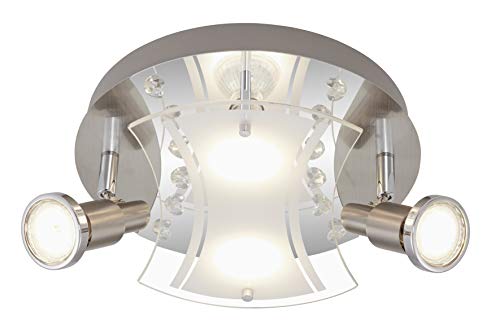 Briloner Leuchten - Lámpara de techo LED, 4 focos, incluye cristales, GU10, 4 W, 400 lúmenes, 3000 K, níquel mate.