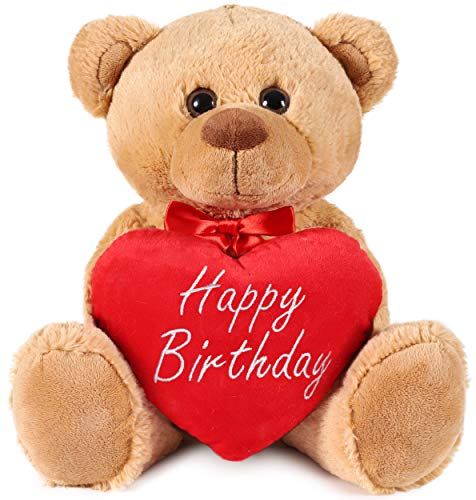 BRUBAKER Oso / Osito de Peluche con 'Happy Birthday' de corazón - 35 cm - Marrón