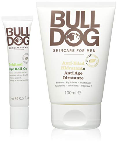 Bulldog Cuidado Facial para Hombres - Pack Duo Cuidado Facial Anti-Edad , Crema Hidratante Anti-Edad 100 ml + Roll On Contorno de Ojos 15 ml