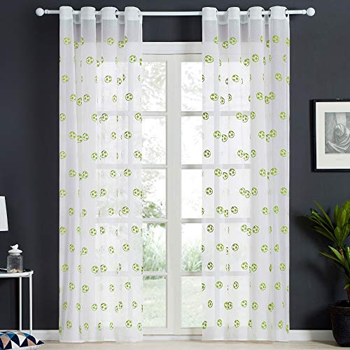 Bumpy Road Cortinas Transparentes con Estampado de fútbol Tul Bordado para Puerta de Cocina Cortinas para Habitaciones de niños Cortinas Decorativas para Ventanas