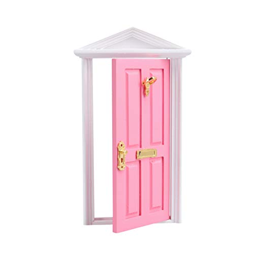 Cabilock 1:12 Miniatura Casa de Muñecas Puerta de Madera Puerta Interior con Accesorios de Metal Muebles para Casa de Muñecas Decoración (Rosa)