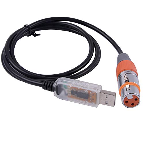 Cable de control USB a DMX RS485 Serial Convertidor Adaptador FTDI XLR 3Pin Cable de dispositivo de iluminación (1,8 m, USB carcasa transparente)