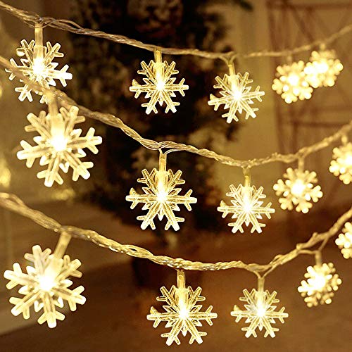 Cadenas de Luces, DIKI Luces LED de Navidad luces de copo de nieve de Navidad con pilas, 5m, 40 luces LED luz calida para dormitorio, fiesta, boda, interior, jardín, patio, decoración de festival