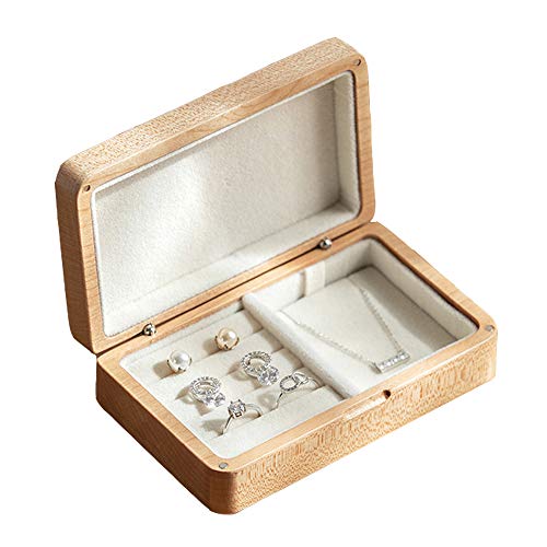 Caja de almacenamiento de joyas de madera maciza, caja de exhibición de reloj de franela de color de madera simple portátil, adecuada para dormitorio, escritorio, tocador, anillo de almacenamiento