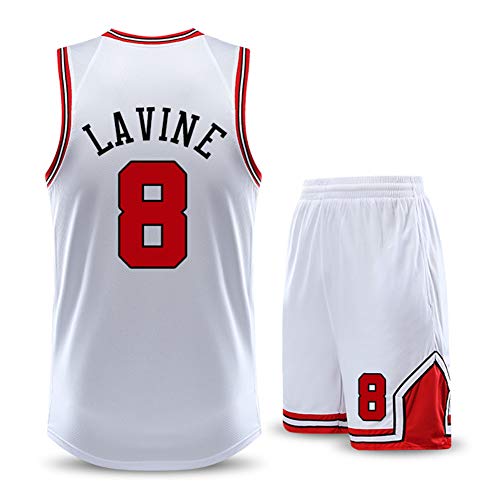 Camiseta de baloncesto para niños de 2 piezas con diseño de toros Zach LaVine 8#, sin mangas, unisex, para baloncesto, Neutral, Hombre, color blanco, tamaño XXL