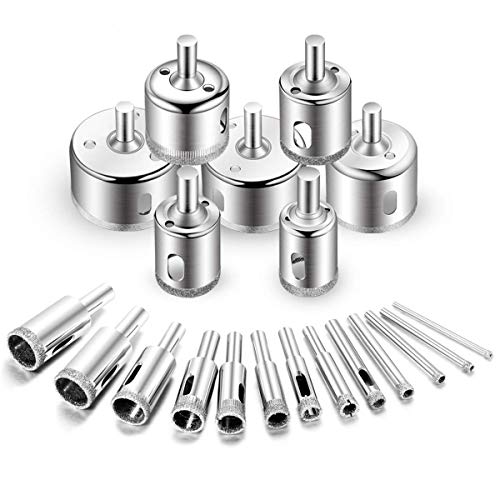 Camtek 20 piezas Diamante Sierra Remover Herramientas hueca Corona de perforación para vidrio, porcelana, cerámica, granito piedra broca 3 – 50 mm Camtek 20 piezas Diamante Sierra Remover Herramientas hueca Corona de perforación para vidrio, porcelana, cerámica, granito piedra broca 3 – 50 mm
