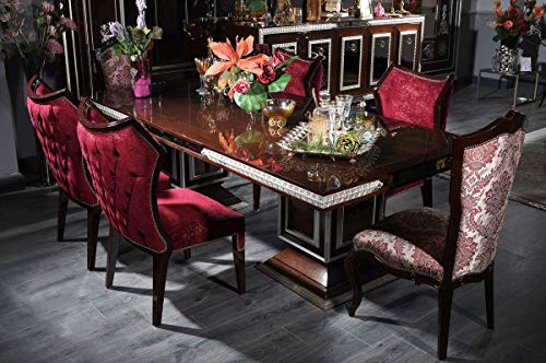 Casa Padrino Conjunto de Comedor Barroco de Lujo Rojo Burdeos/marrón Oscuro/Plata - 1 Mesa de Comedor y 6 Sillas de Comedor - Muebles de Comedor de Estilo Barroco - Noble y Magnífica