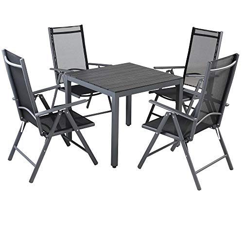 Casaria Conjunto de jardín Bern Negro Juego de 4 sillas y 1 Mesa Exterior Set de Muebles de Aluminio Comedor Interior