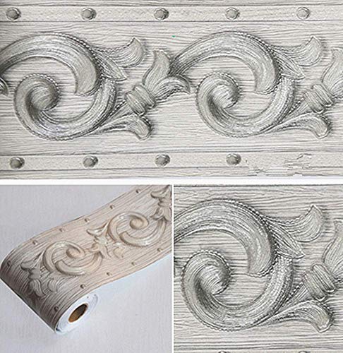 Cenefa de papel pintado 3D, diseño floral, color gris, autoadhesivo, impermeable, para baño, sala de estar, cocina, pared de 10 cm por 5 metros