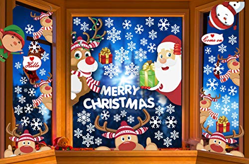 CheChury Pegatinas Navidad Ventana Reutilizable Reno Santa Claus Copos Nieve y Papá Noel Alce Navidad Murales Pared Puerta PVC Pegatinas Decoracion para Tienda Escaparate