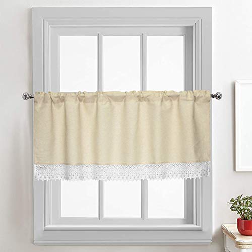 choicehot Complicado exquisito visillo de encaje de algodón, lino, media cortina de estilo rústico, corto, color beige, diseño retro, 45 x 120 cm, 1 pieza