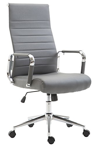 CLP Silla De Oficina Kolumbus En Simil Cuero & Base De Metal con Ruedas I Silla De Escritoria Ergonómica & Regulable En Altura, Color:Gris