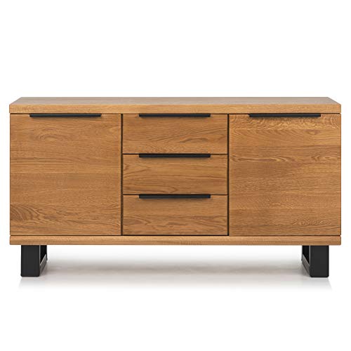 COMIFORT Aparador para Salón de Madera Maciza, Mueble de Salón Moderno de Roble, Estilo Minimalista, Buffet de Almacenaje 3 cajones y 2 compartimentos, patas de acero inoxidable, 140cm x 74cm x 47,5cm COMIFORT Aparador para Salón de Madera Maciza, Mueble de Salón Moderno de Roble, Estilo Minimalista, Buffet de Almacenaje 3 cajones y 2 compartimentos, patas de acero inoxidable, 140cm x 74cm x 47,5cm