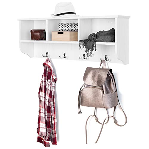 COMIFORT Perchero de Pared - Estantería con 4 Colgadores y 2 Baldas, de Estilo Moderno y Minimalista, Muy Resistente y Robusta, de Color Nordic COMIFORT Perchero de Pared - Estantería con 4 Colgadores y 2 Baldas, de Estilo Moderno y Minimalista, Muy Resistente y Robusta, de Color Nordic