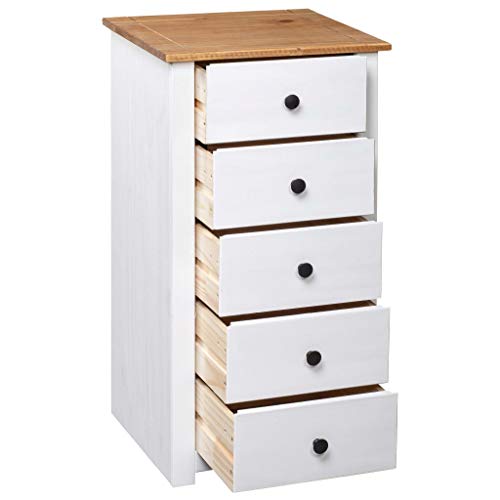 Cómoda con 5 Cajones, Aparador de Madera de Pino, Blanco 46 x 40 x 89 cm Cómoda con 5 Cajones, Aparador de Madera de Pino, Blanco 46 x 40 x 89 cm
