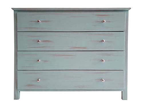 Comoda de 4 cajones Fabricada en Madera alistonada de Pino Silvestre acabada en Verde Envejecido, no Requiere Montaje Comoda de 4 cajones Fabricada en Madera alistonada de Pino Silvestre acabada en Verde Envejecido, no Requiere Montaje