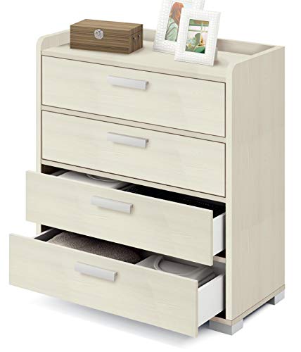 Cómoda Dormitorio Kala 4 cajones Color Pino cajonera Moderno Juvenil Tirador Aluminio 86x75x40 Cómoda Dormitorio Kala 4 cajones Color Pino cajonera Moderno Juvenil Tirador Aluminio 86x75x40