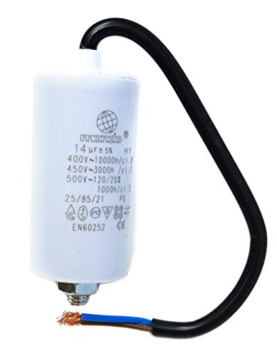 Condensador universal Mondo Start/RUN de 14 µF con cable 450 V, color blanco