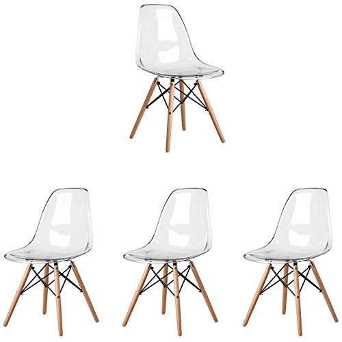 Conjunto de 4 sillas de comedor escandinavas transparentes Silla de comedor de diseño retro de policarbonato patas silla de diseño silla transparente Adecuado para sala de estar cocina (Transparente)